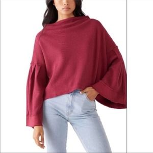 Free people bunny bell sleeve top maroon deep red knit mock neck